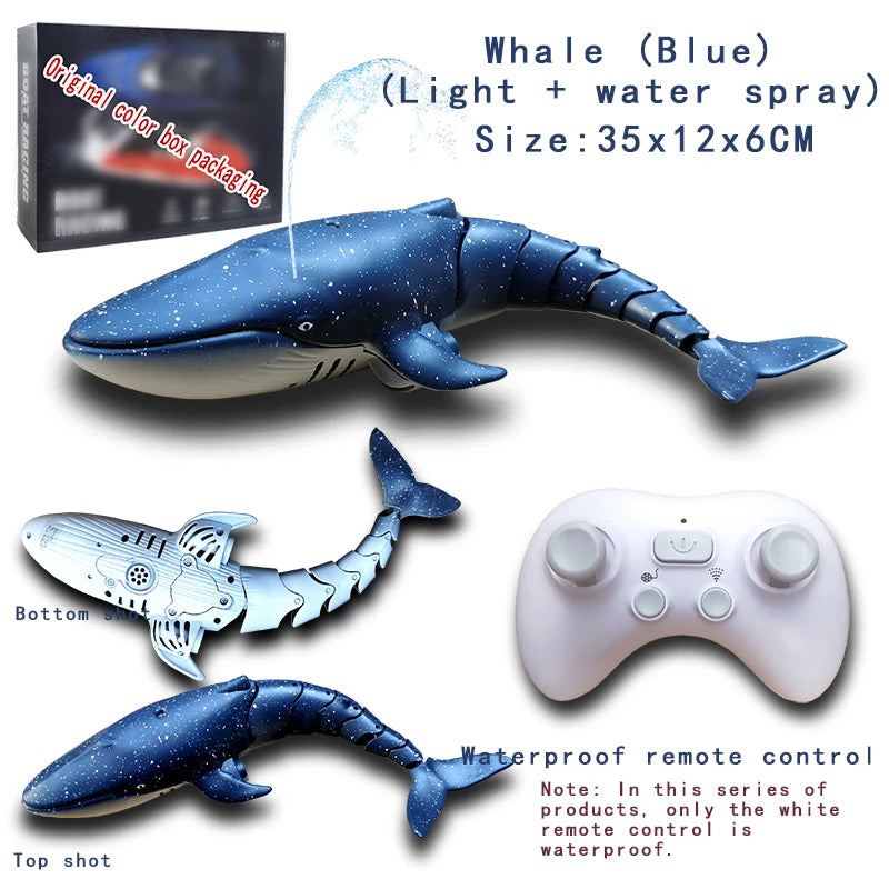 Rc Whale Shark Toy Robots Remote Control Animals Marine Life Tub Pool Electric Fish Children Bath Toys for Kids Boys Submarine