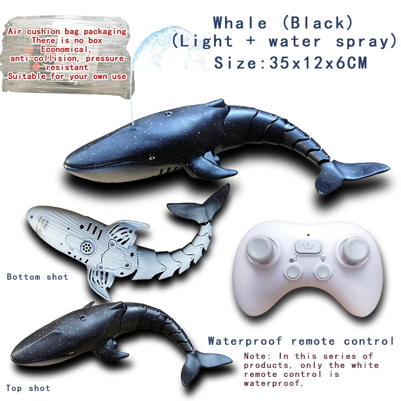 Rc Whale Shark Toy Robots Remote Control Animals Marine Life Tub Pool Electric Fish Children Bath Toys for Kids Boys Submarine