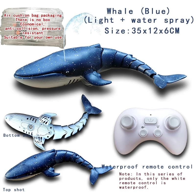 Rc Whale Shark Toy Robots Remote Control Animals Marine Life Tub Pool Electric Fish Children Bath Toys for Kids Boys Submarine